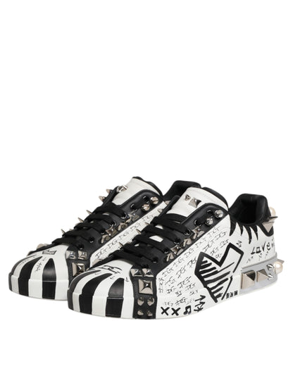 Black White Studded Low Top Sneakers Shoes