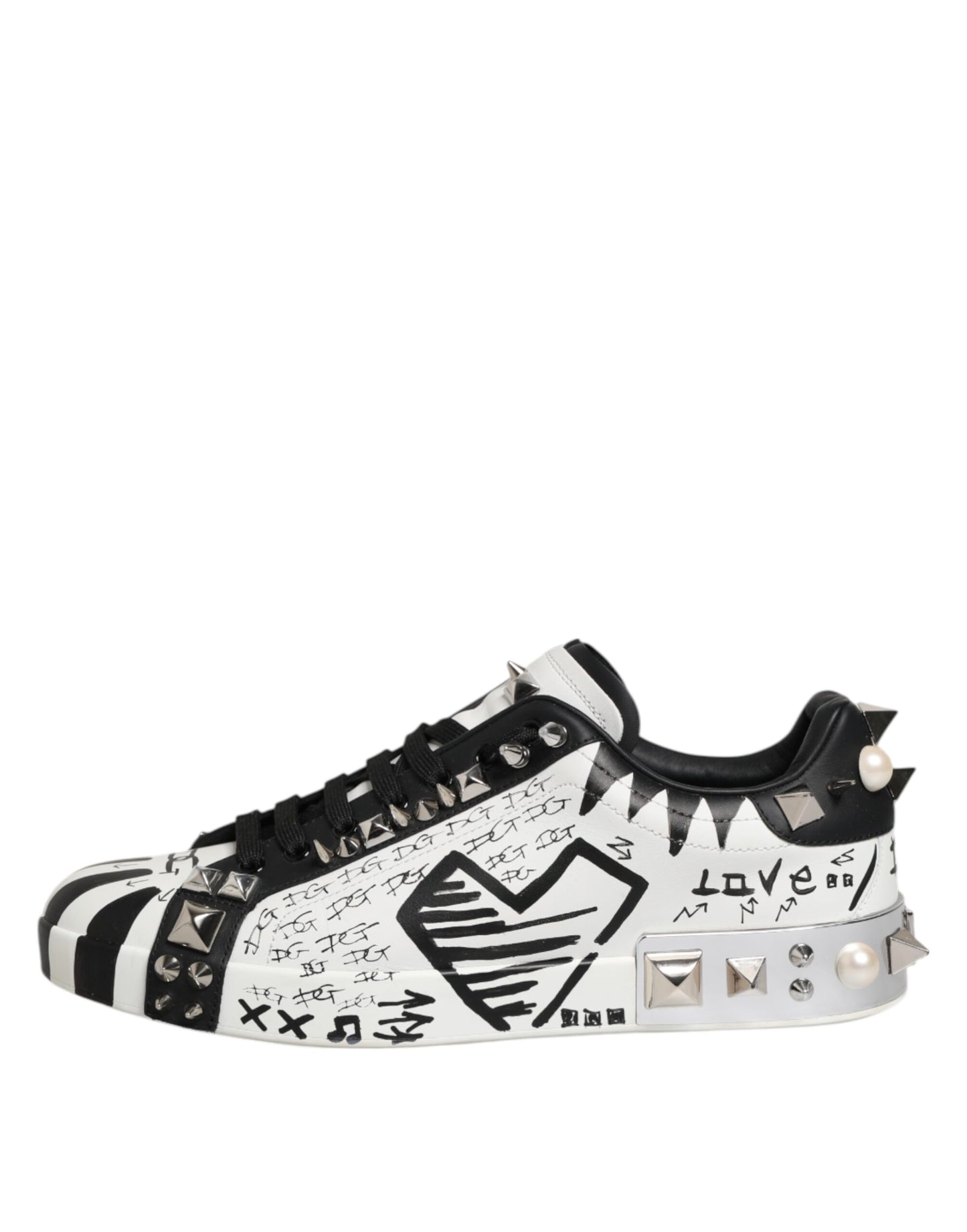 Black White Studded Low Top Sneakers Shoes