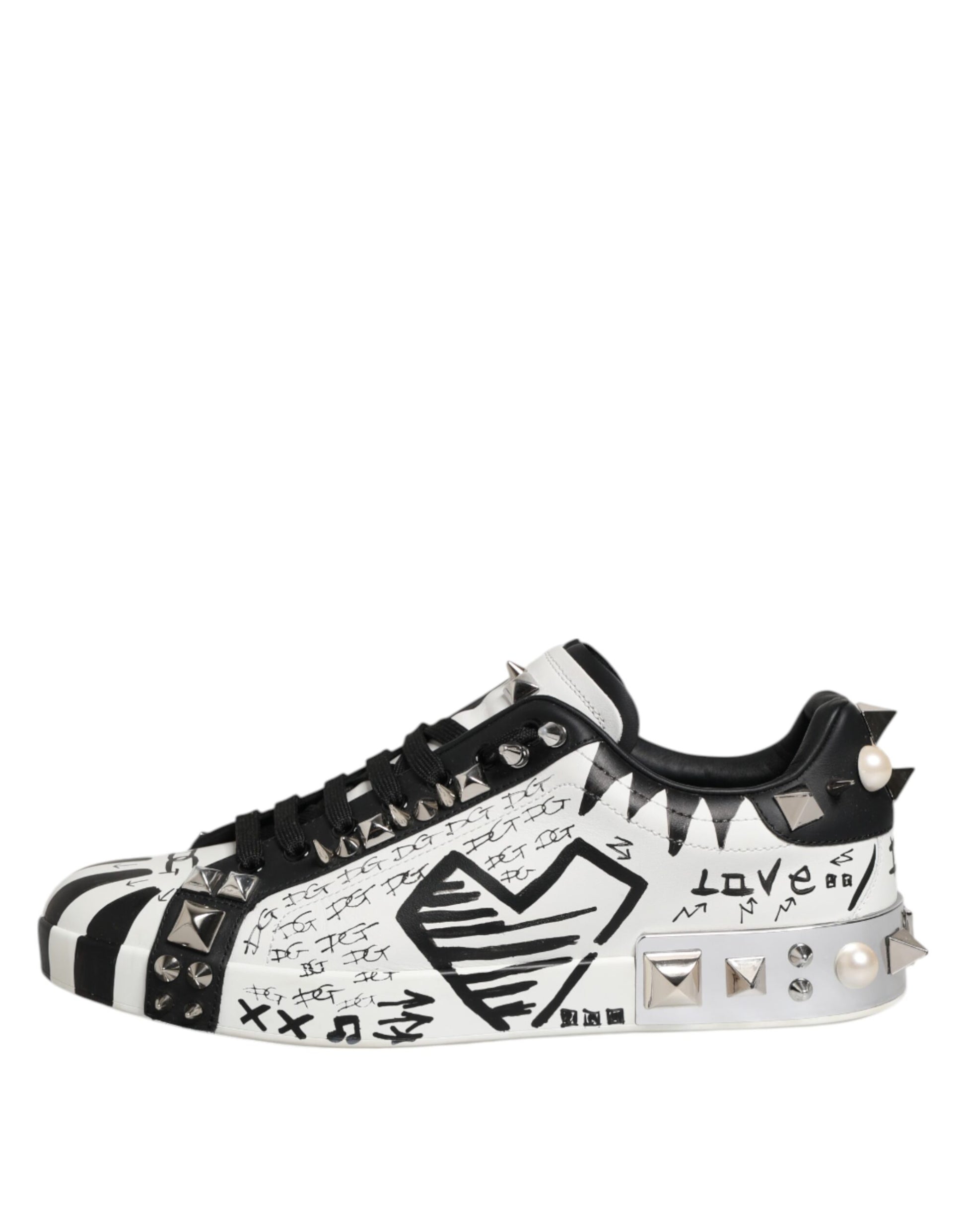 Black White Studded Low Top Sneakers Shoes