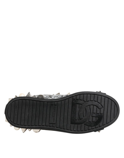 Black Portofino Stud Embellished Sneakers Shoes