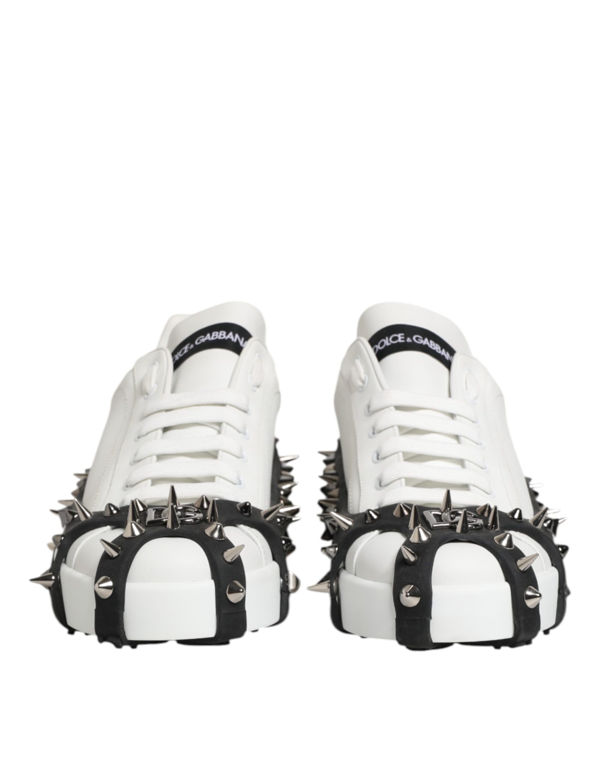 White Black Studded Low Top Sneakers Shoes