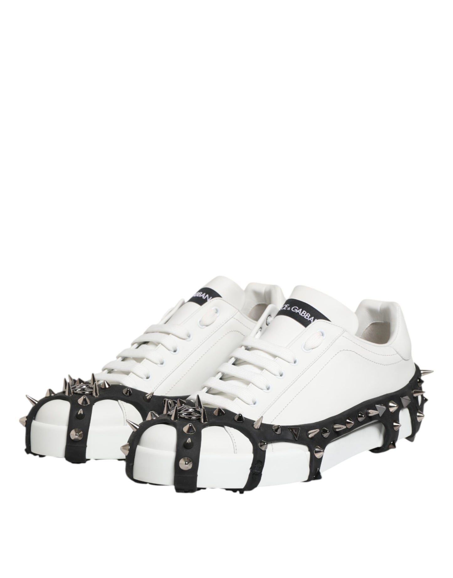 White Black Studded Low Top Sneakers Shoes