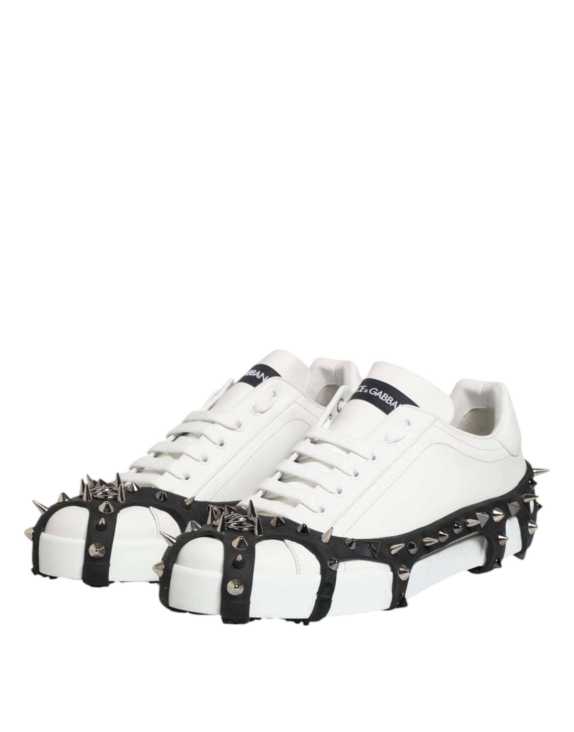 White Black Studded Low Top Sneakers Shoes