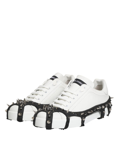 White Black Studded Low Top Sneakers Shoes