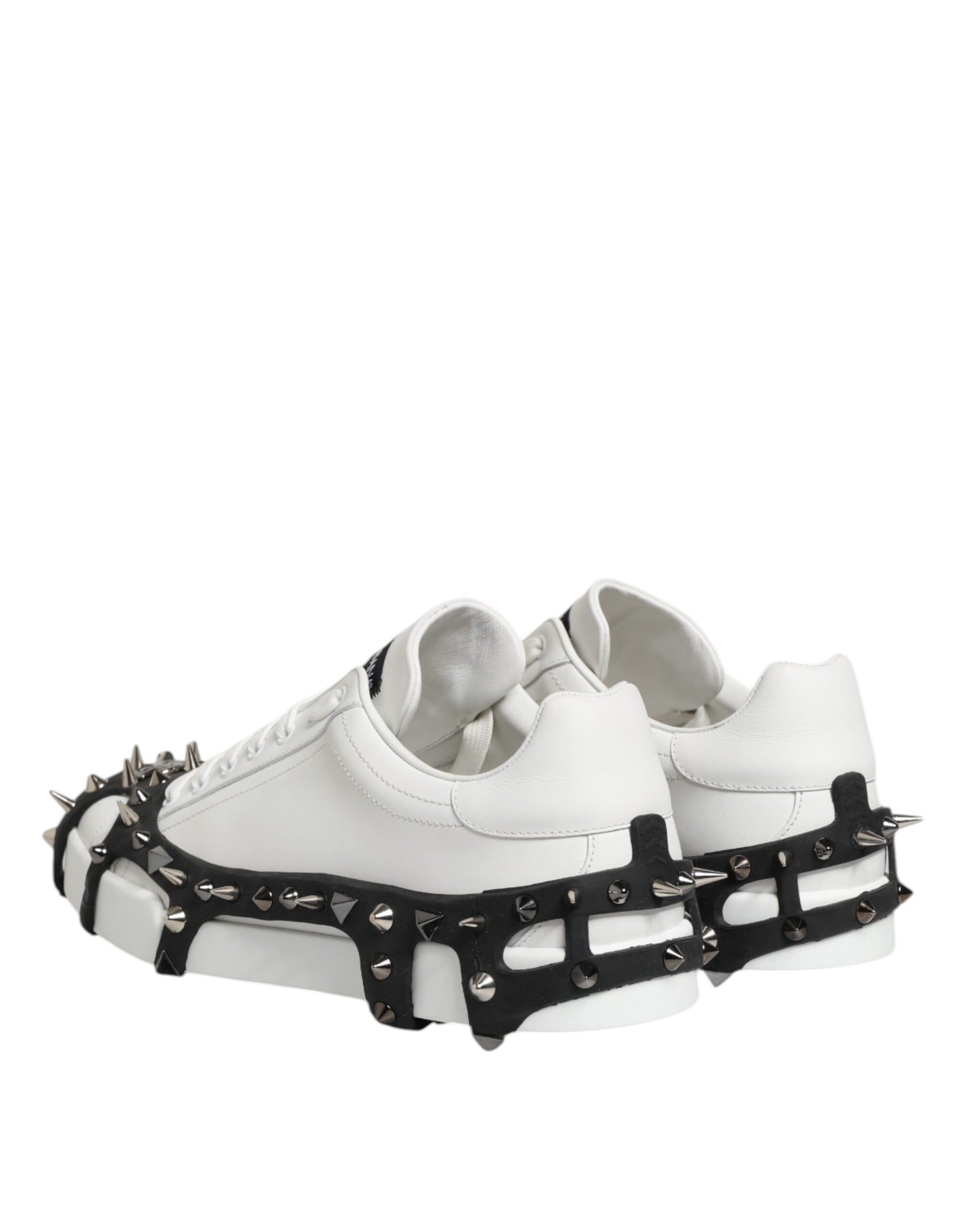White Black Studded Low Top Sneakers Shoes