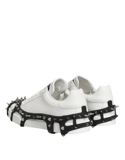 White Black Studded Low Top Sneakers Shoes