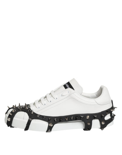 White Black Studded Low Top Sneakers Shoes