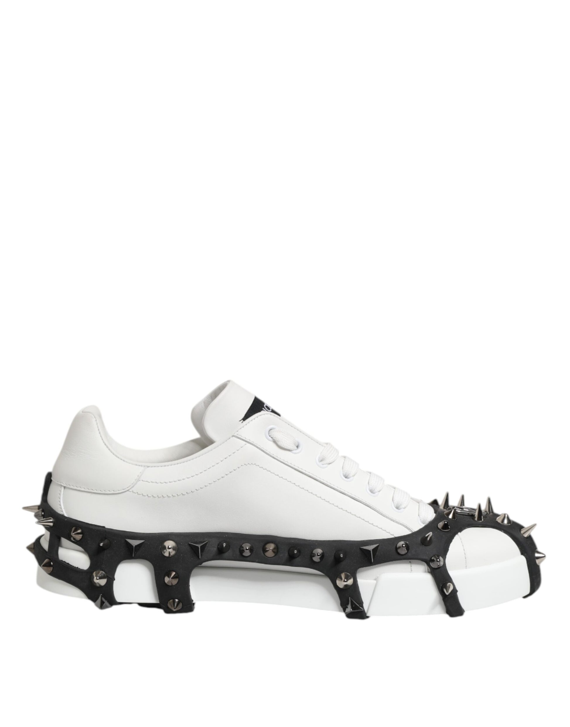 White Black Studded Low Top Sneakers Shoes
