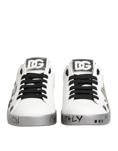 White Leather Crystal Portofino Sneakers Shoes