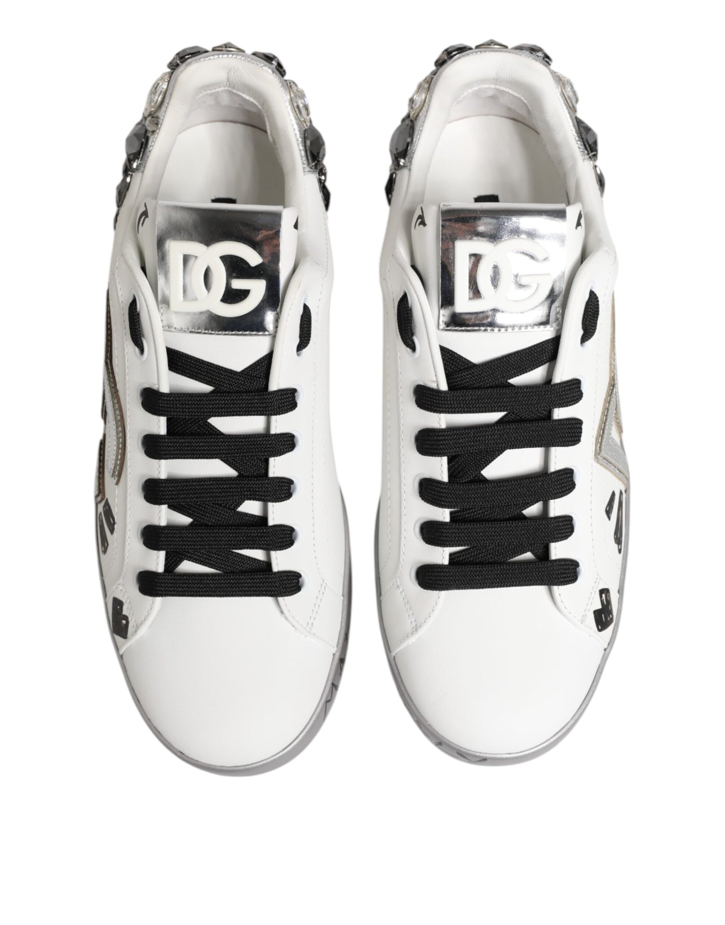 White Leather Crystal Portofino Sneakers Shoes