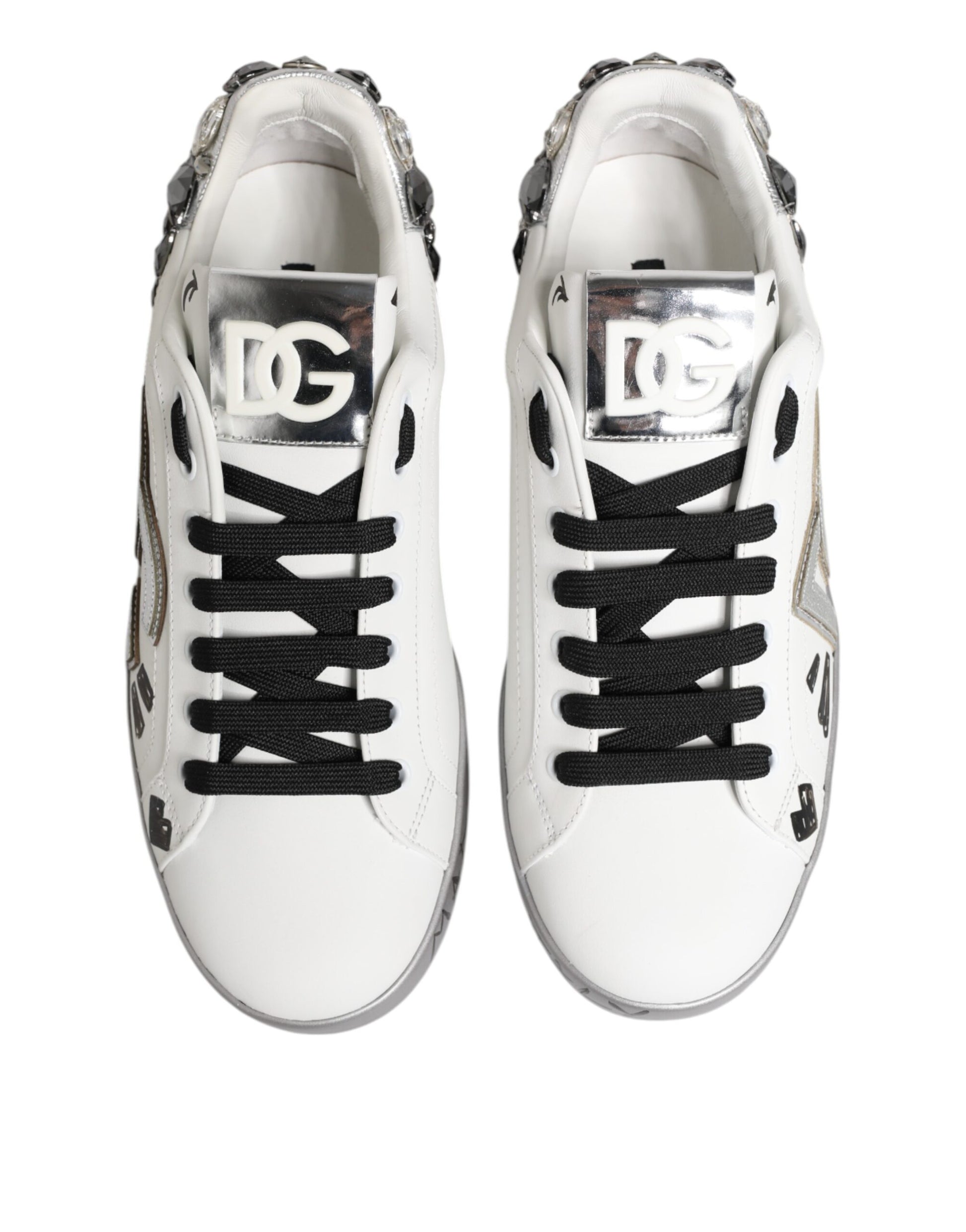 White Leather Crystal Portofino Sneakers Shoes