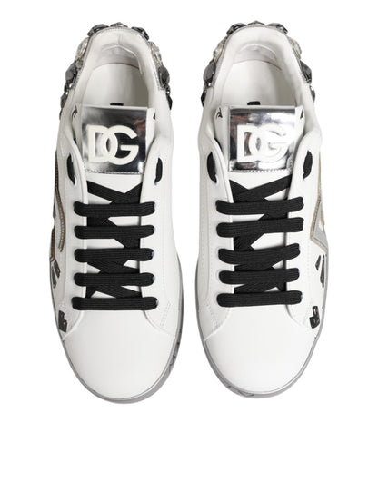 White Leather Crystal Portofino Sneakers Shoes