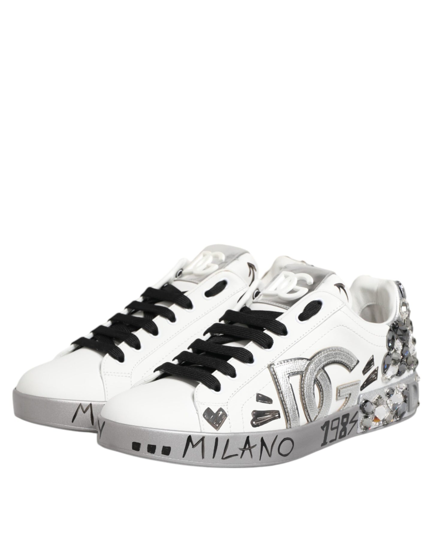 White Leather Crystal Portofino Sneakers Shoes