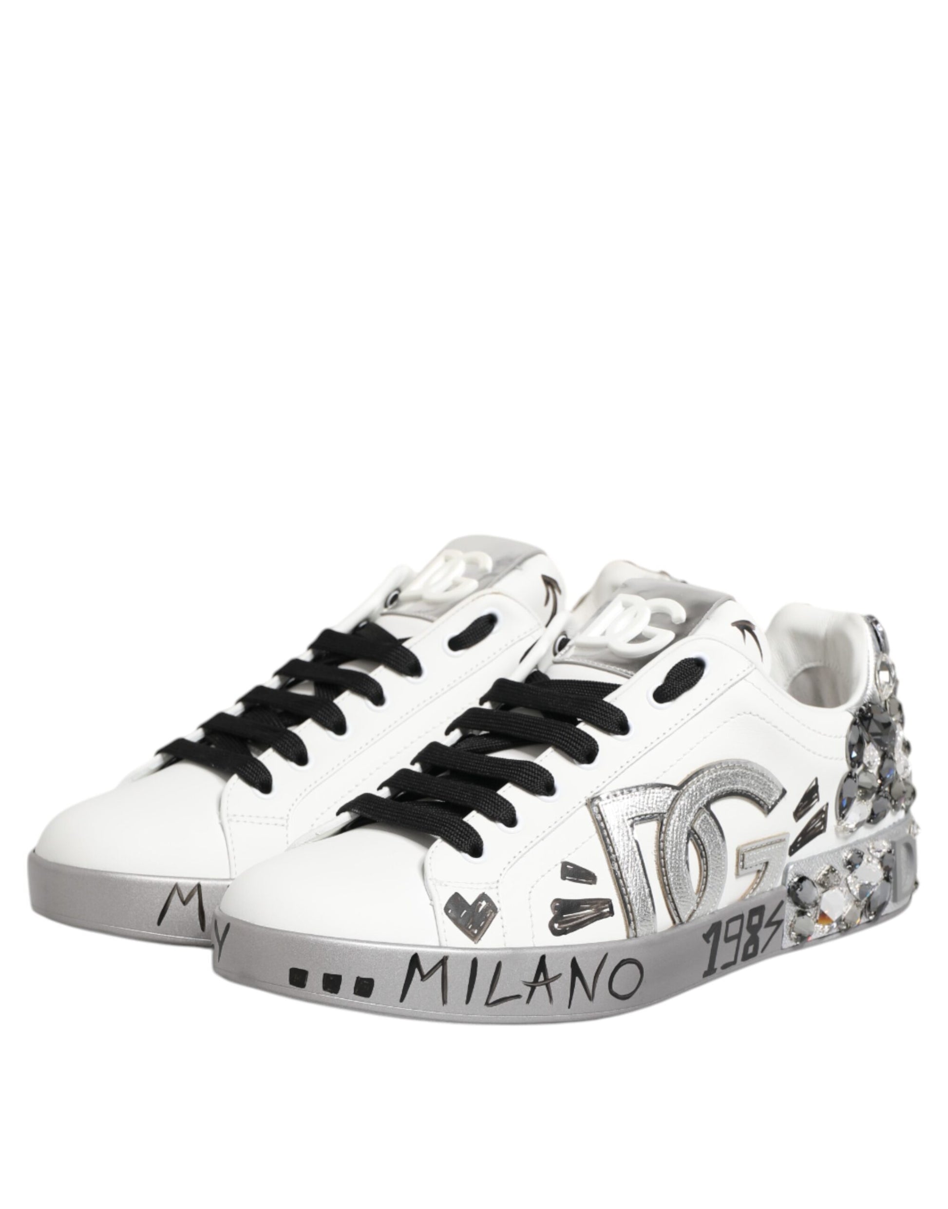White Leather Crystal Portofino Sneakers Shoes