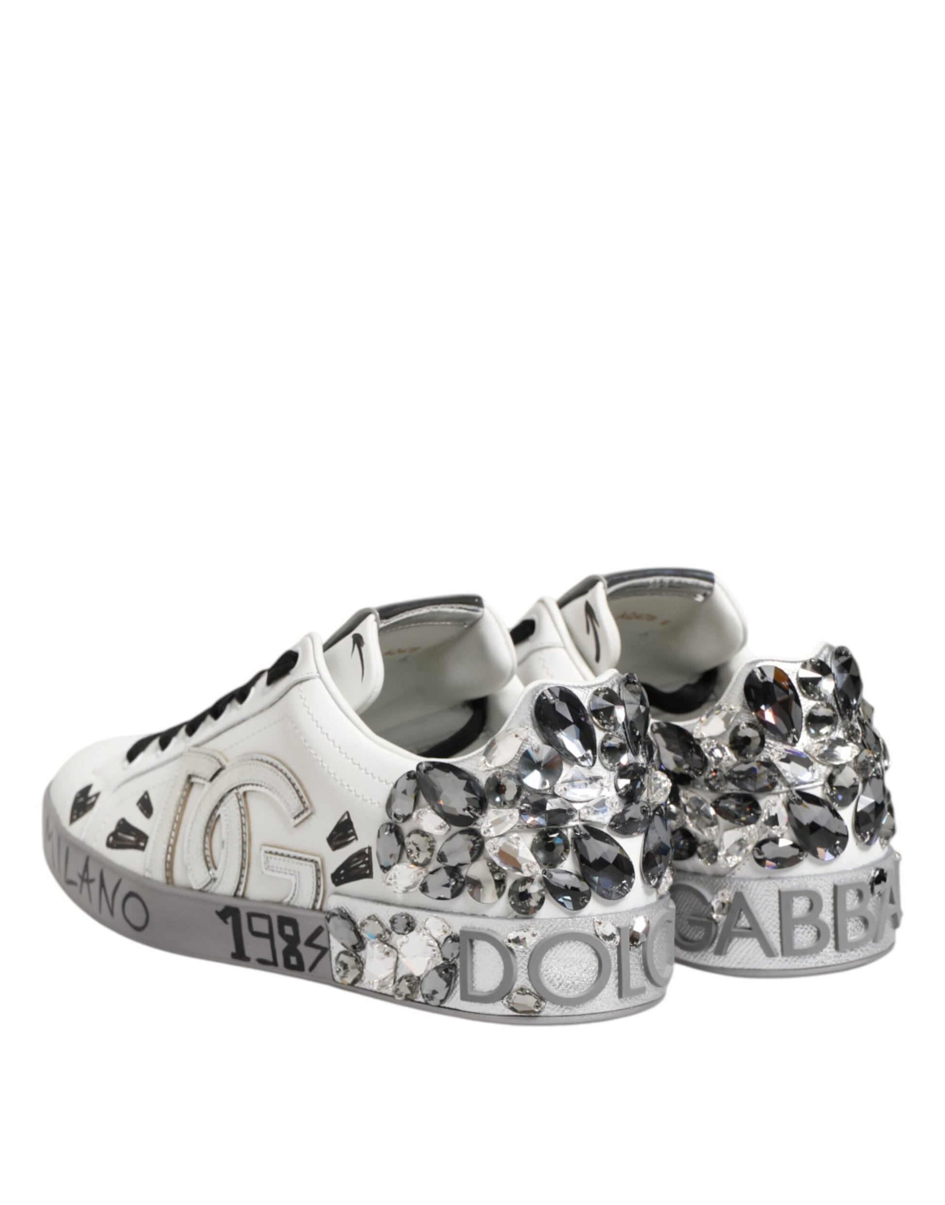 White Leather Crystal Portofino Sneakers Shoes