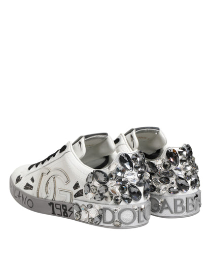 White Leather Crystal Portofino Sneakers Shoes