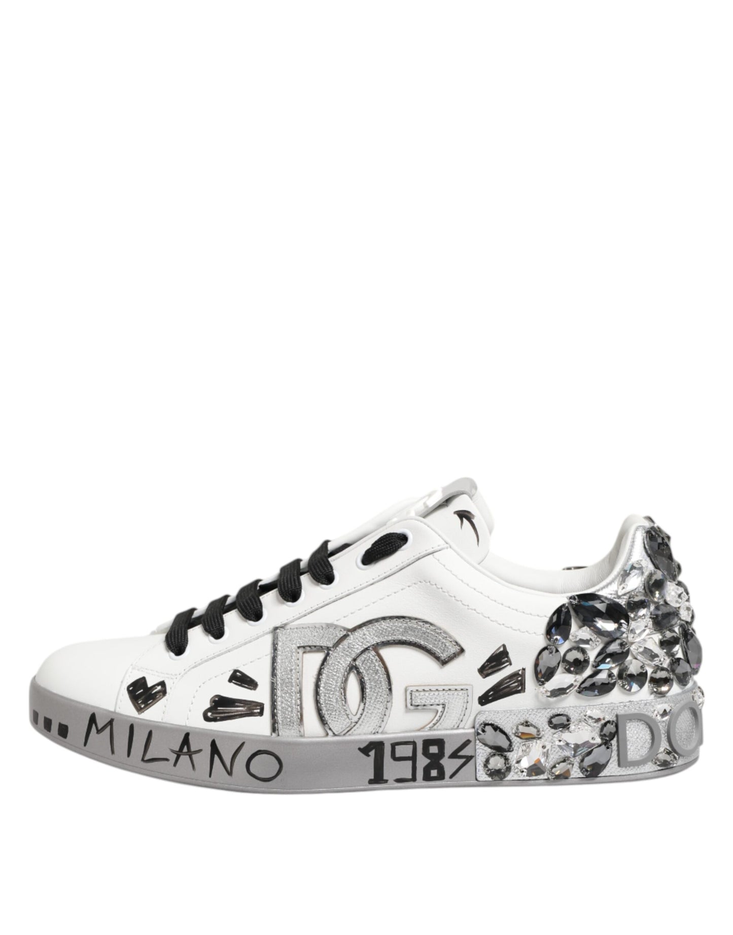 White Leather Crystal Portofino Sneakers Shoes
