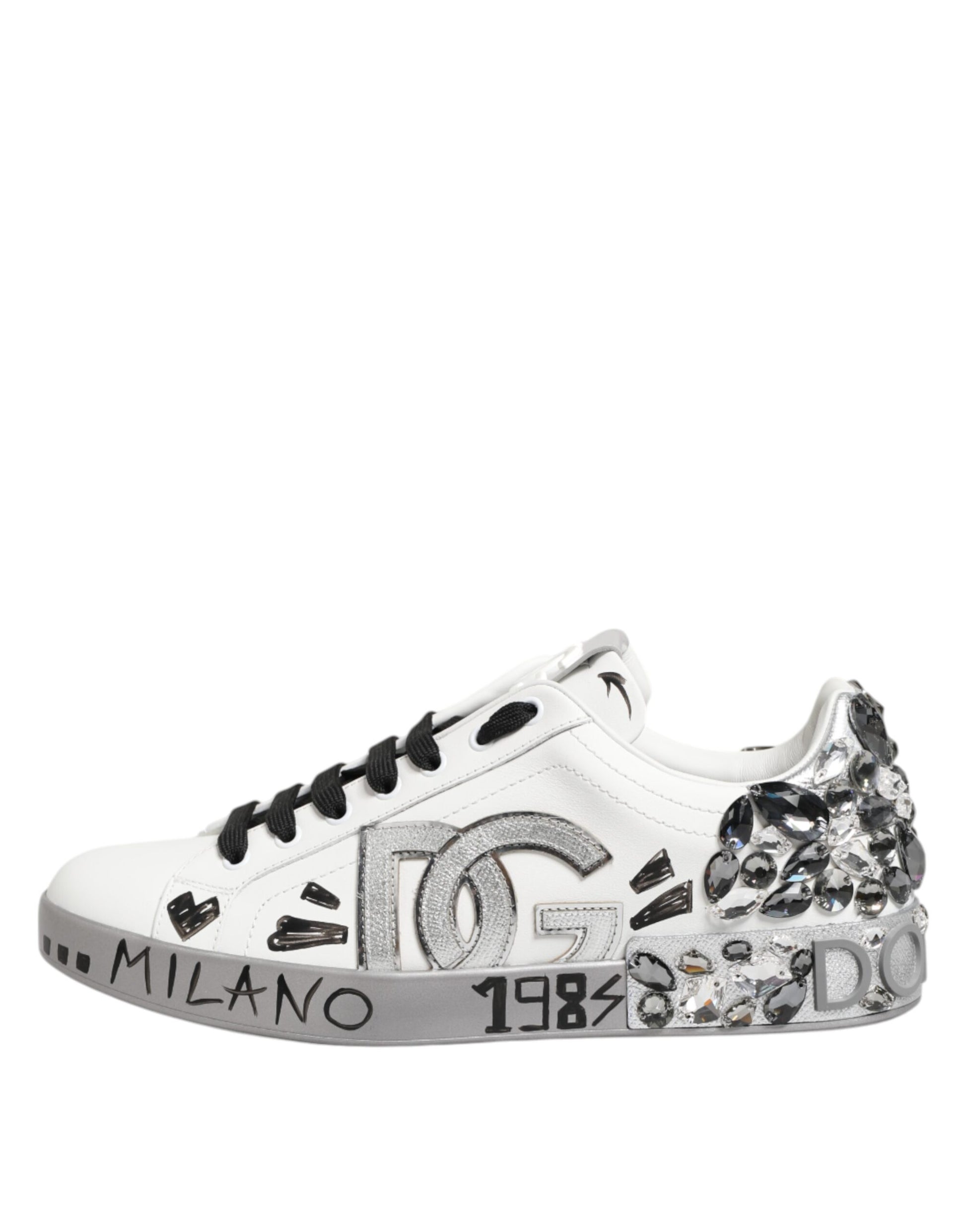 White Leather Crystal Portofino Sneakers Shoes
