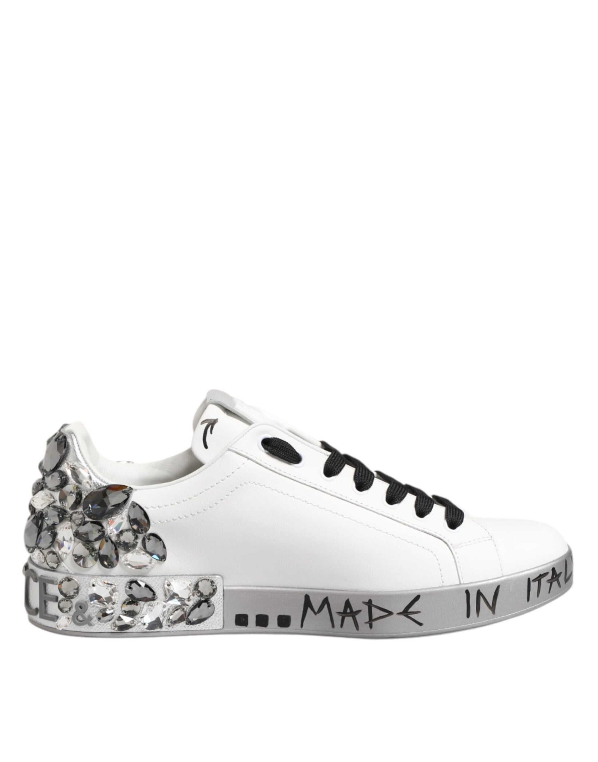 White Leather Crystal Portofino Sneakers Shoes