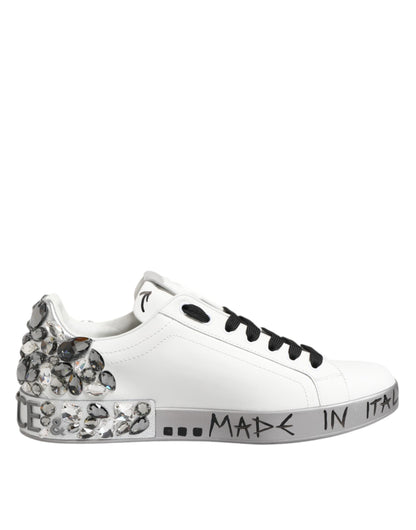 White Leather Crystal Portofino Sneakers Shoes