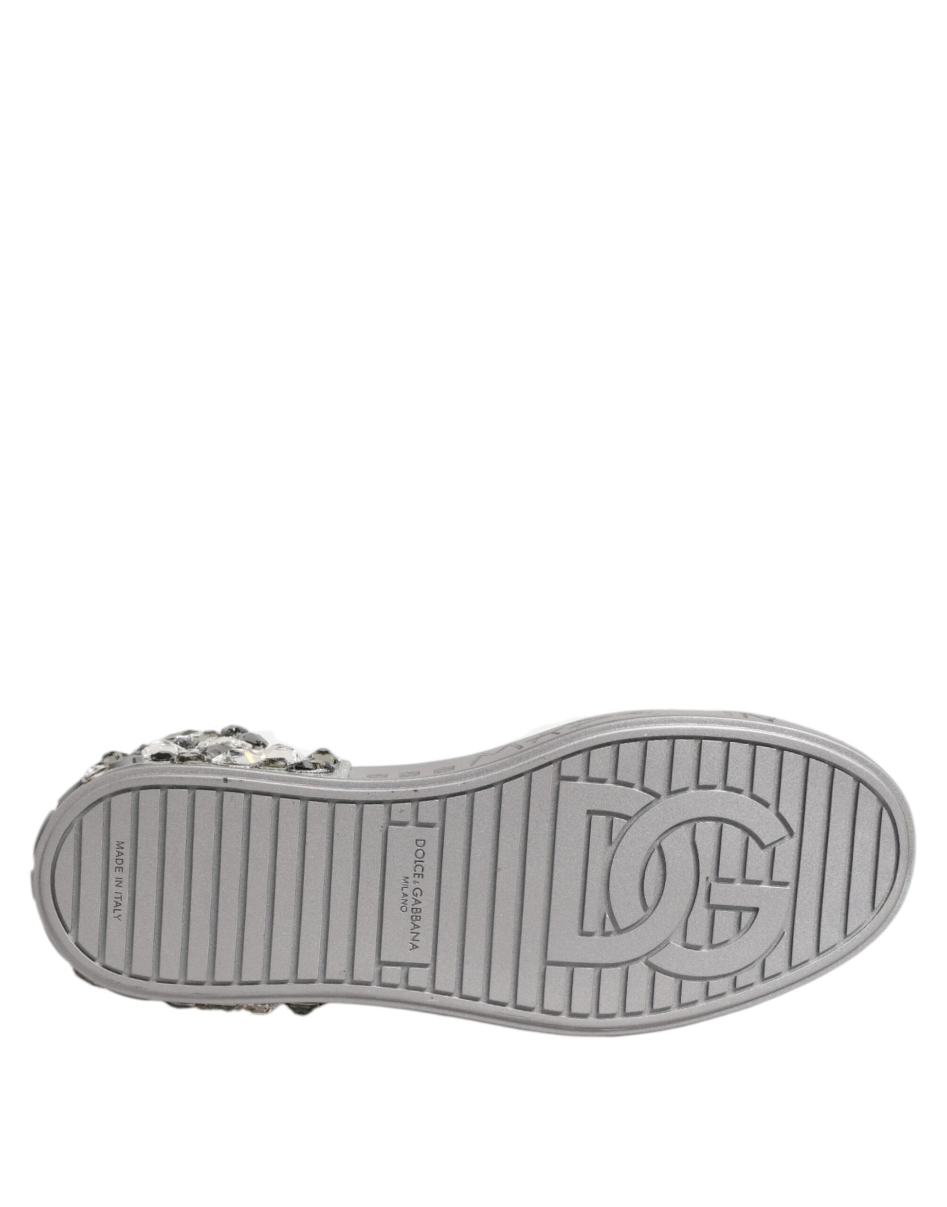 White Leather Crystal Portofino Sneakers Shoes