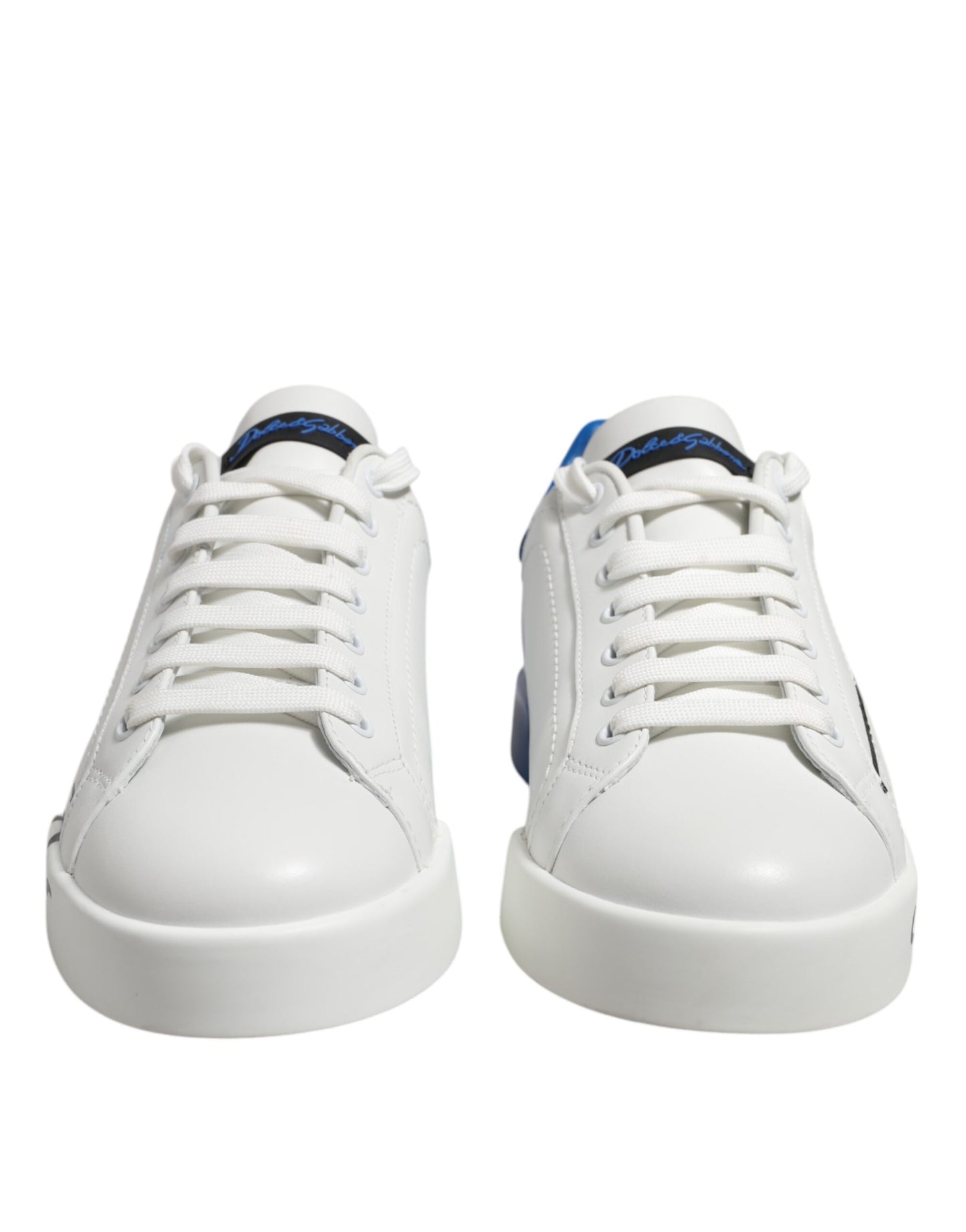 White Blue Leather Logo Low Top Sneakers Shoes
