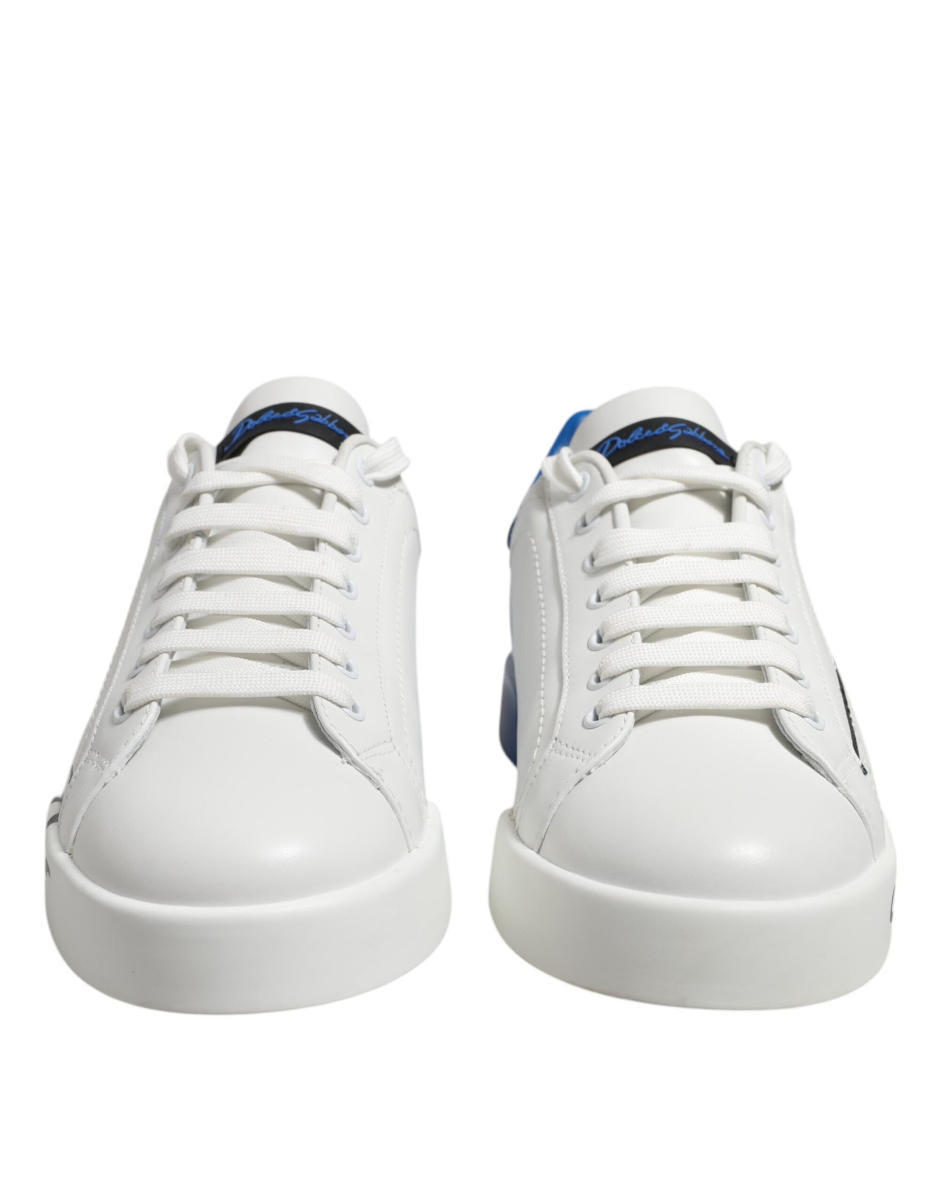 White Blue Leather Logo Low Top Sneakers Shoes
