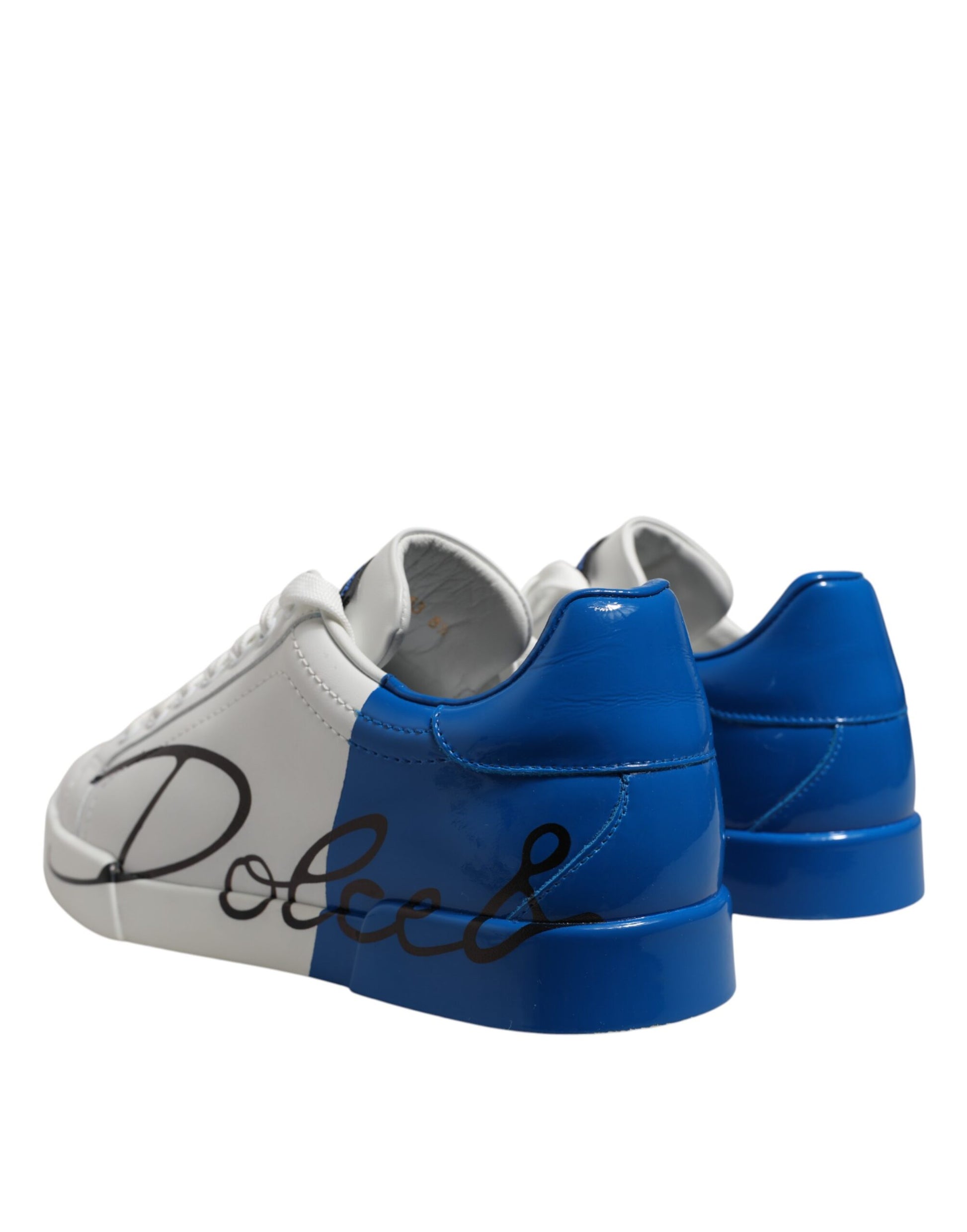 White Blue Leather Logo Low Top Sneakers Shoes
