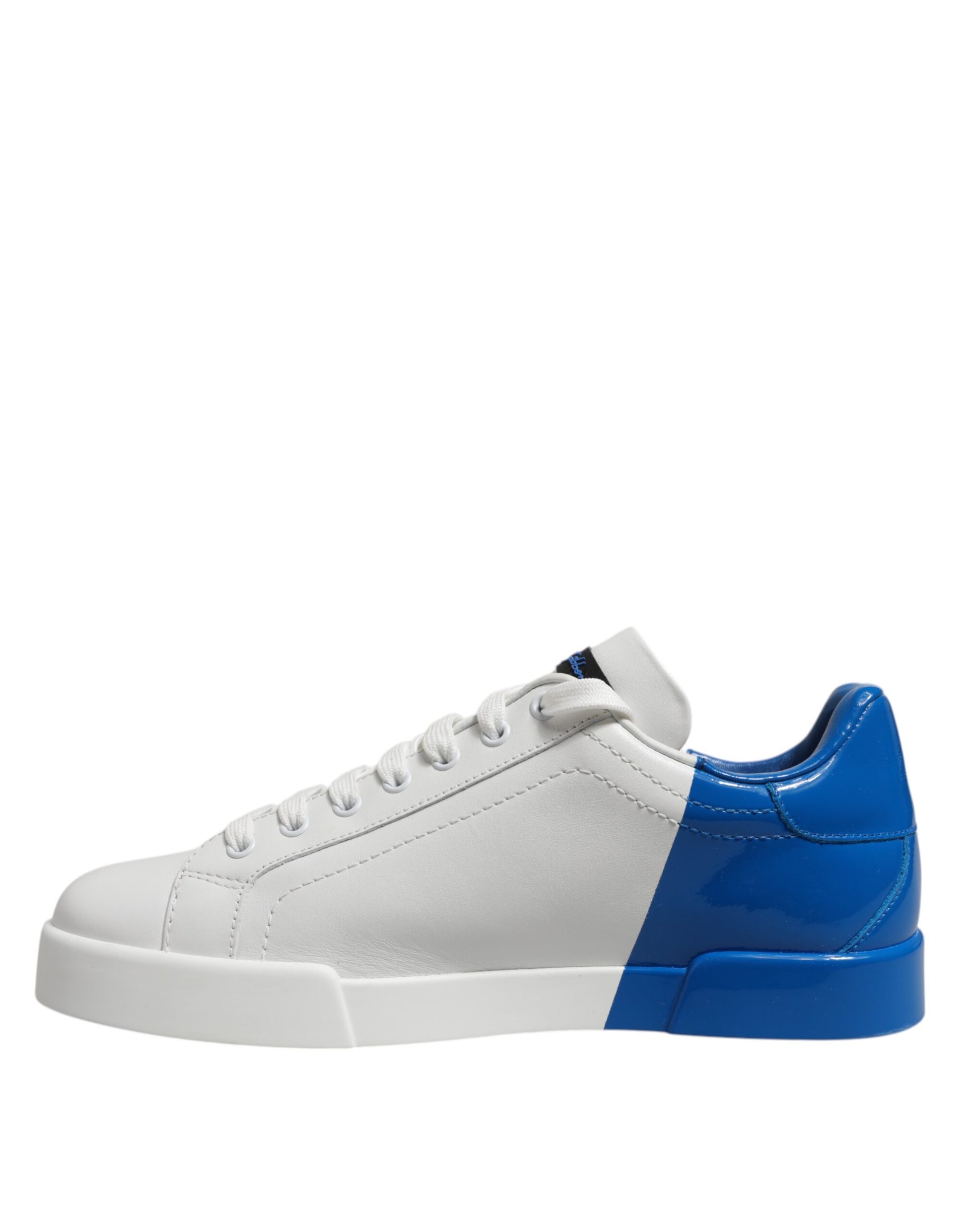 White Blue Leather Logo Low Top Sneakers Shoes