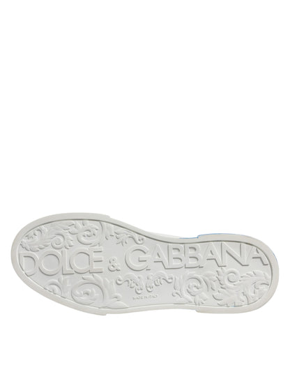 White Blue Leather Logo Low Top Sneakers Shoes