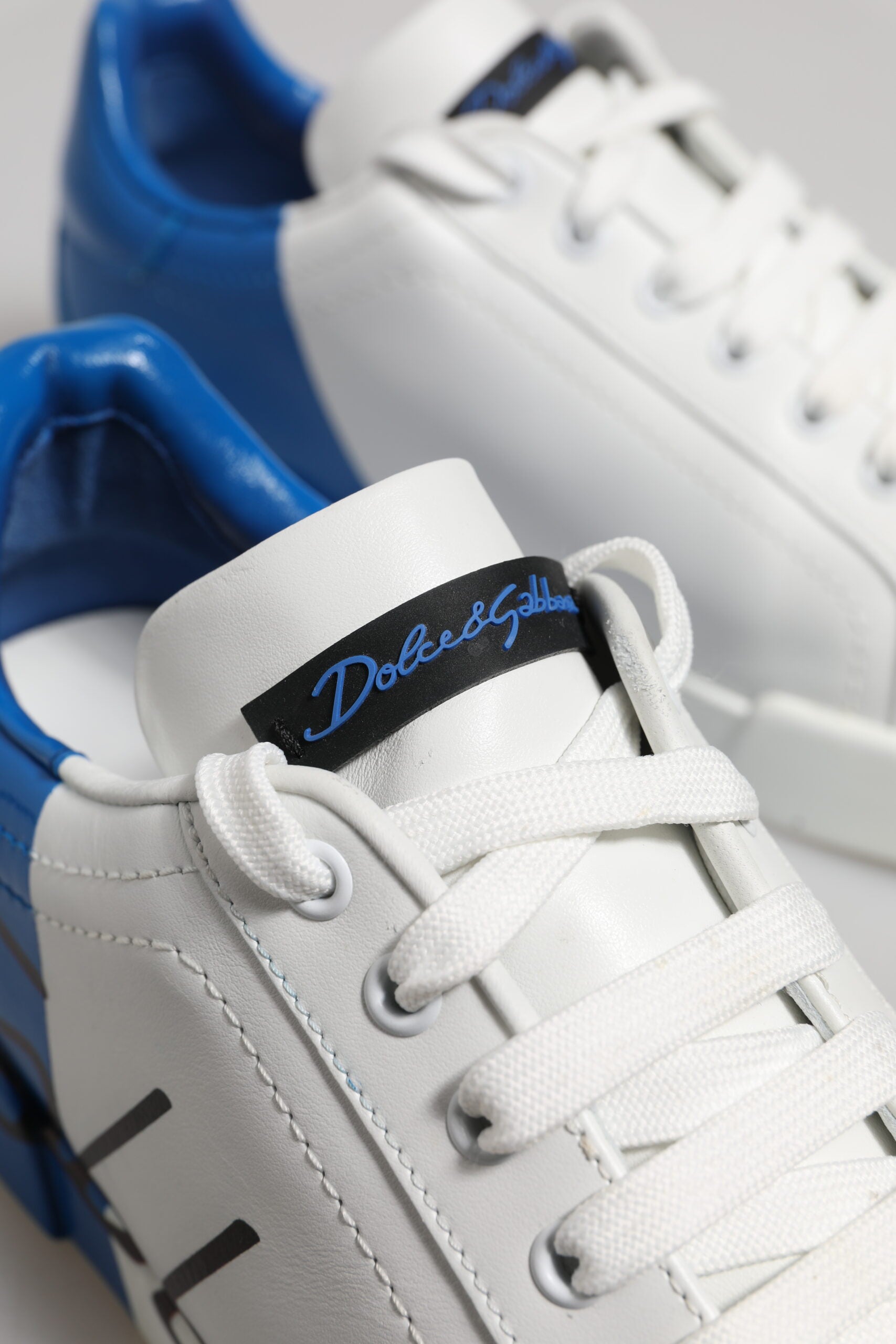 White Blue Leather Logo Low Top Sneakers Shoes