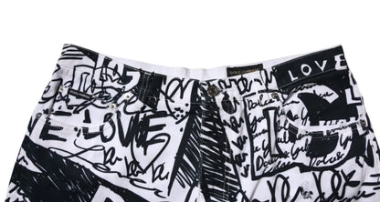 White Graffiti Cotton Men Bermuda Denim Shorts