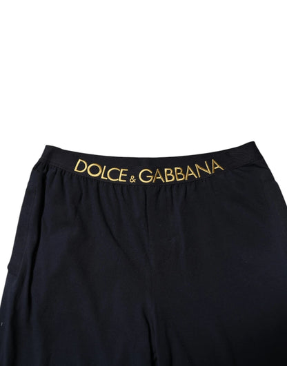 Black Modal Spandex Straight Logo Trouser Pants