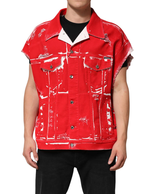 Red Sleeveless Logo Plaque Vest Jacket