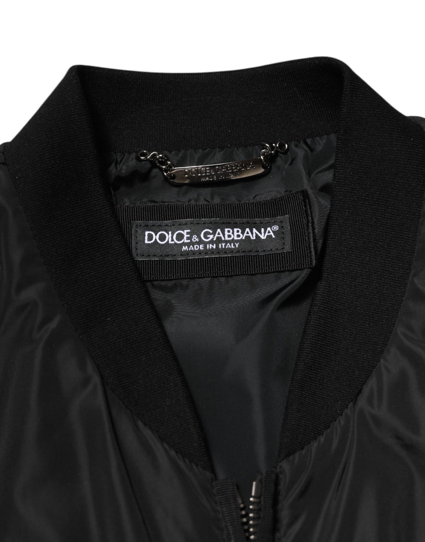 Black Nylon Logo Plaque Men Bomber Jacket