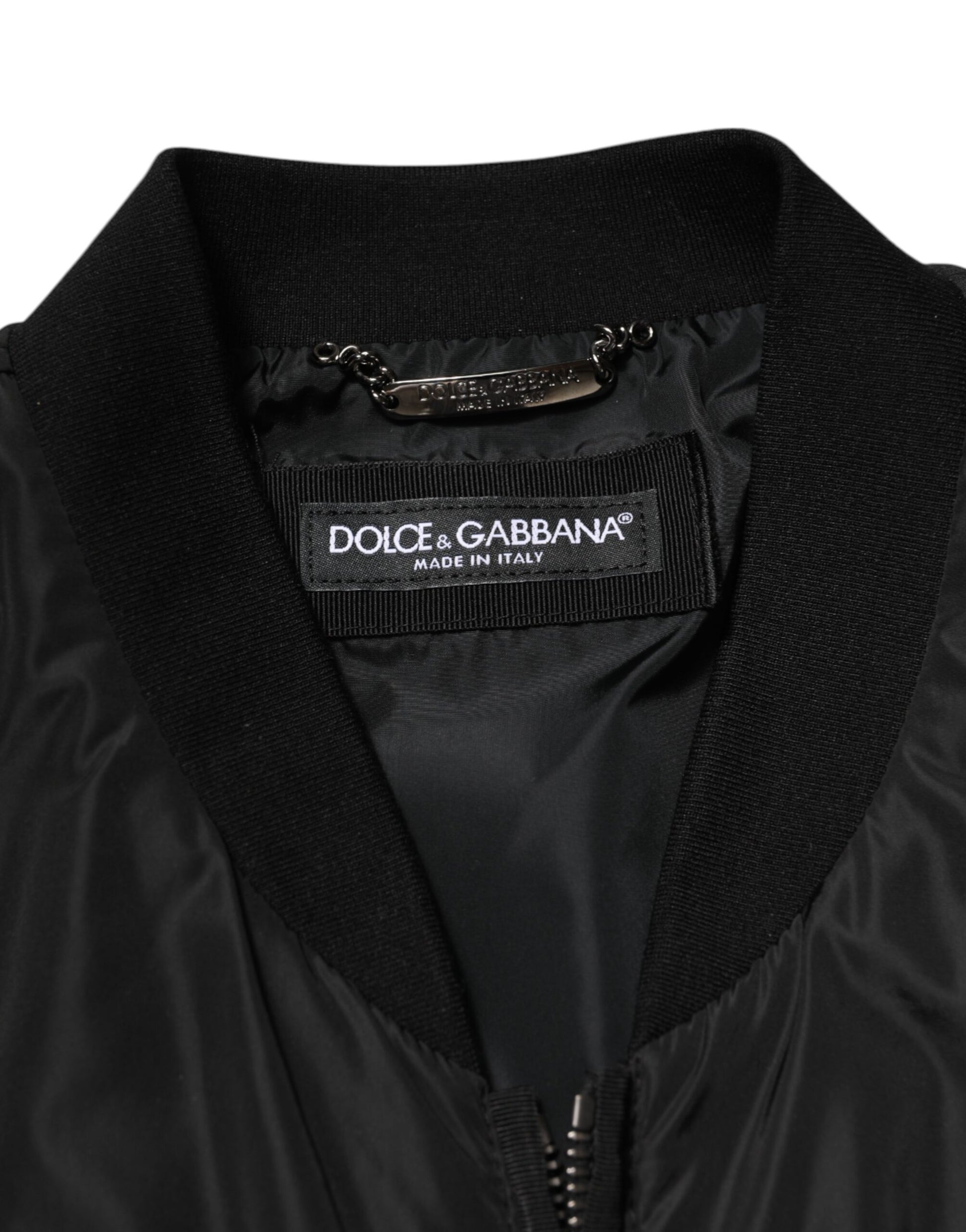 Black Nylon Logo Plaque Men Bomber Jacket