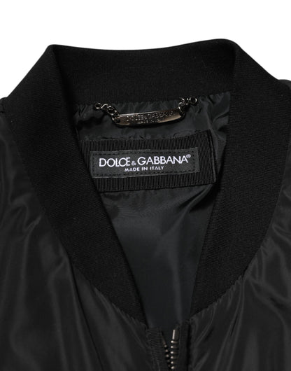 Black Nylon Logo Plaque Men Bomber Jacket