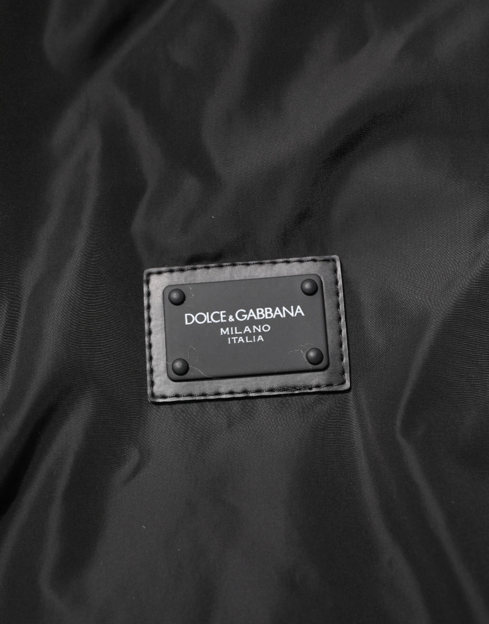 Black Nylon Logo Plaque Men Bomber Jacket