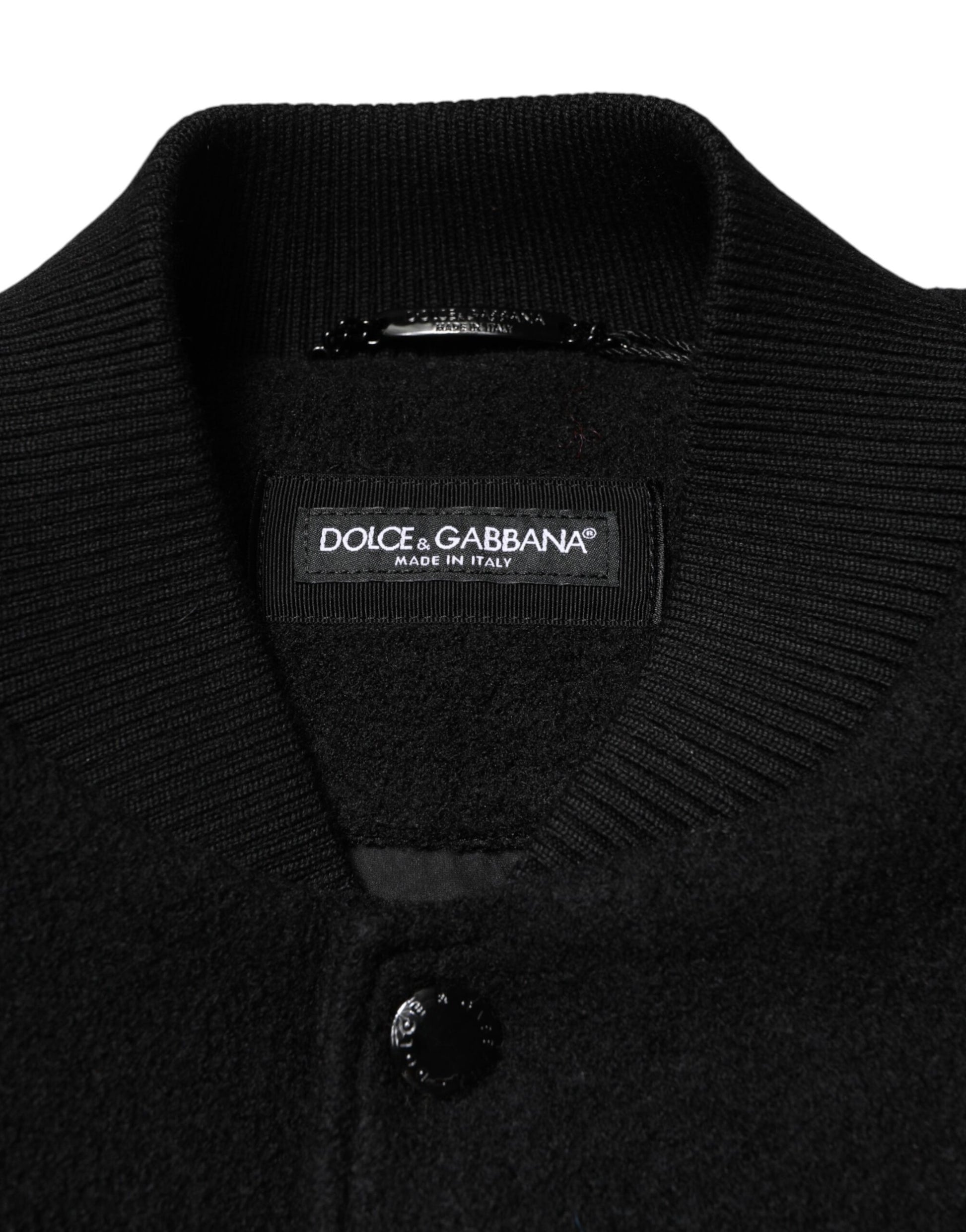 Black Wool Logo Plaque Bomber Jacket
