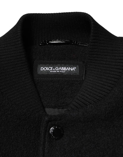 Black Wool Logo Plaque Bomber Jacket