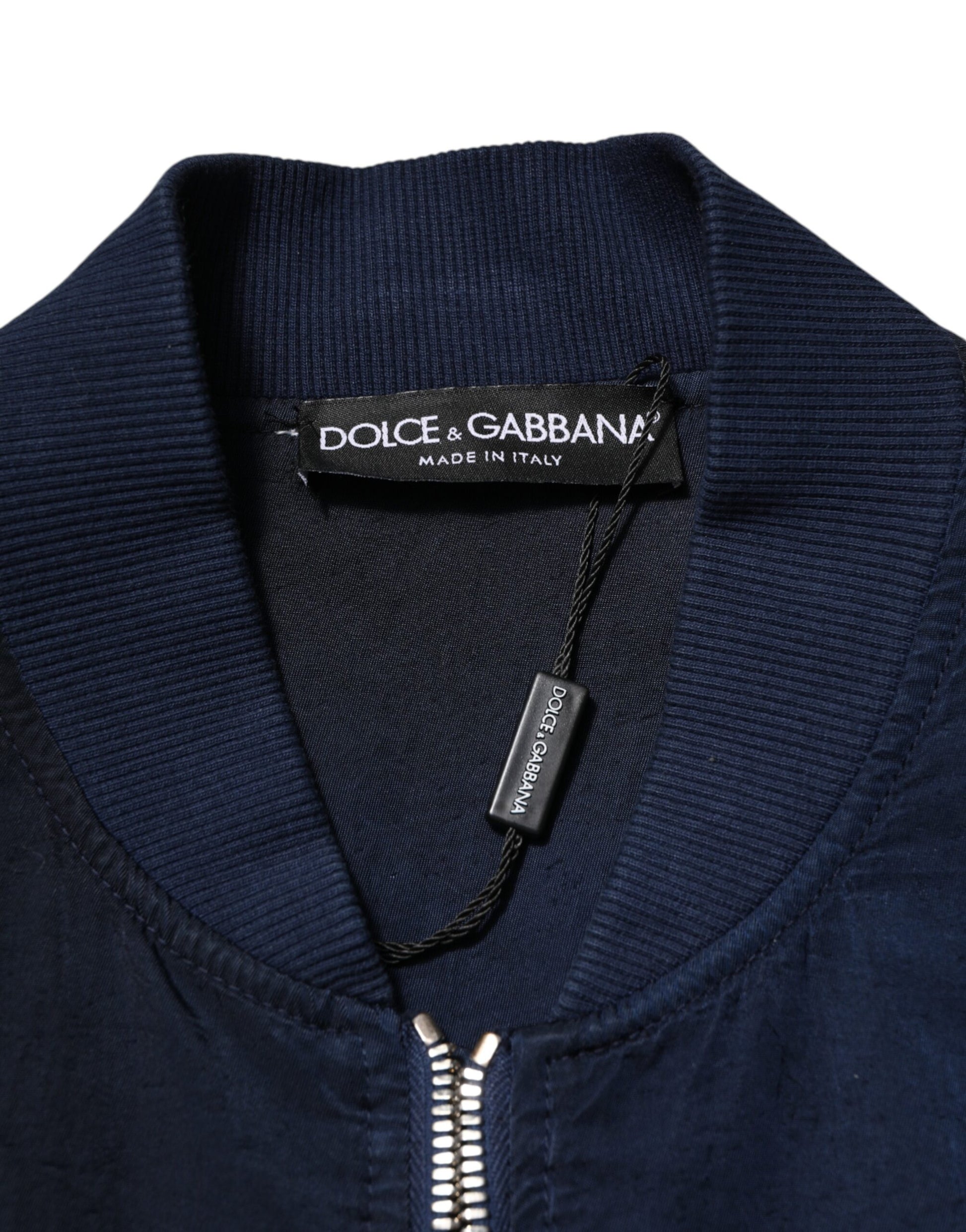 Blue Nylon DG Embroidery Men Bomber Jacket