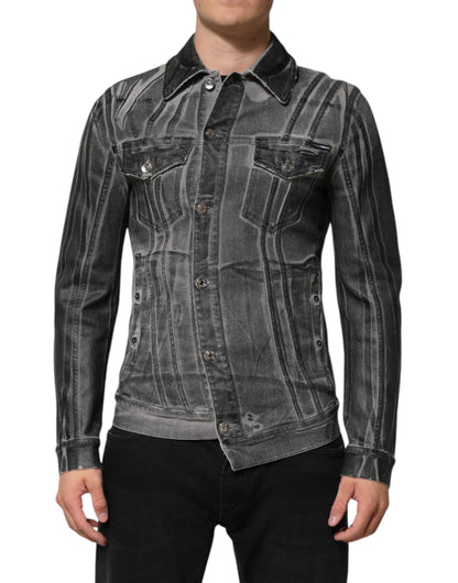Gray Washed Cotton Stretch Denim Jacket