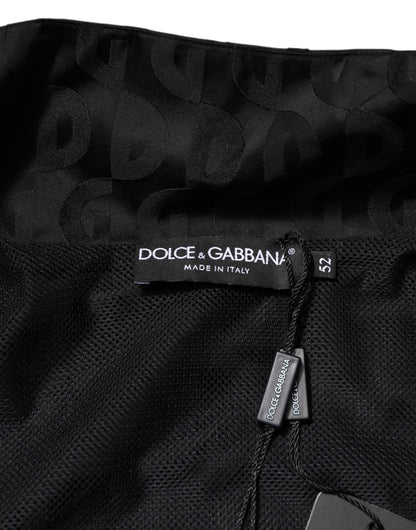 Black Jacquard Men Full Zip Bomber Sweater