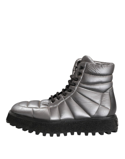 Silver Padded Mid Calf Lace Up Boots Shoes