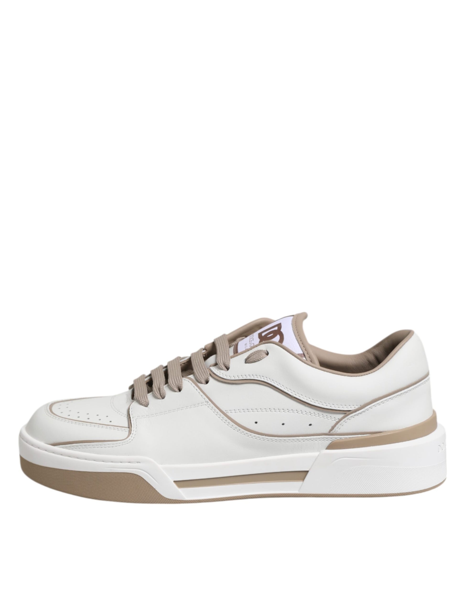 White Brown Leather Low Top Men Sneakers Shoes