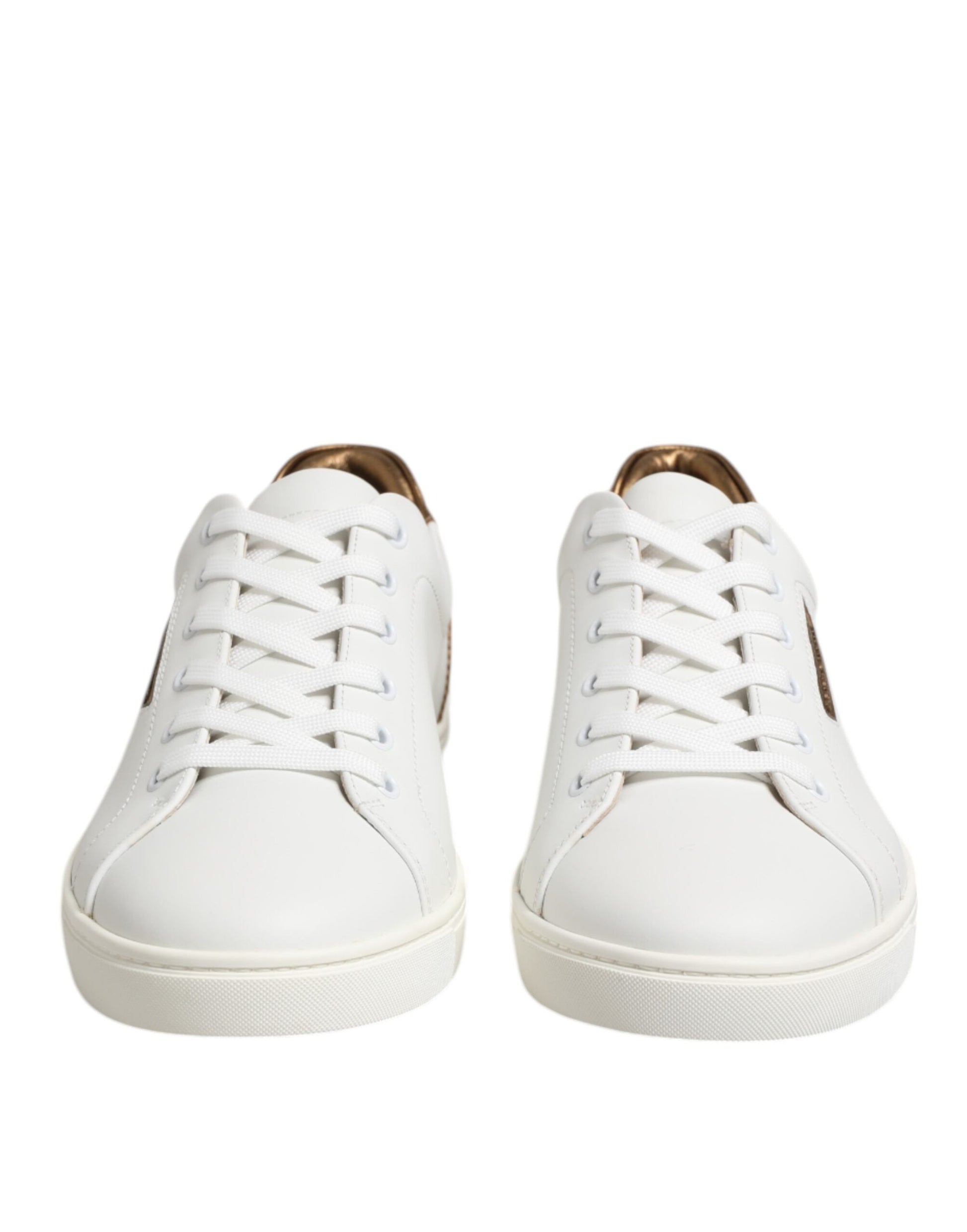 White Brown Leather Low Top Sneakers Shoes