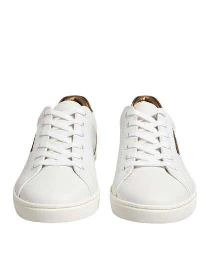White Brown Leather Low Top Sneakers Shoes