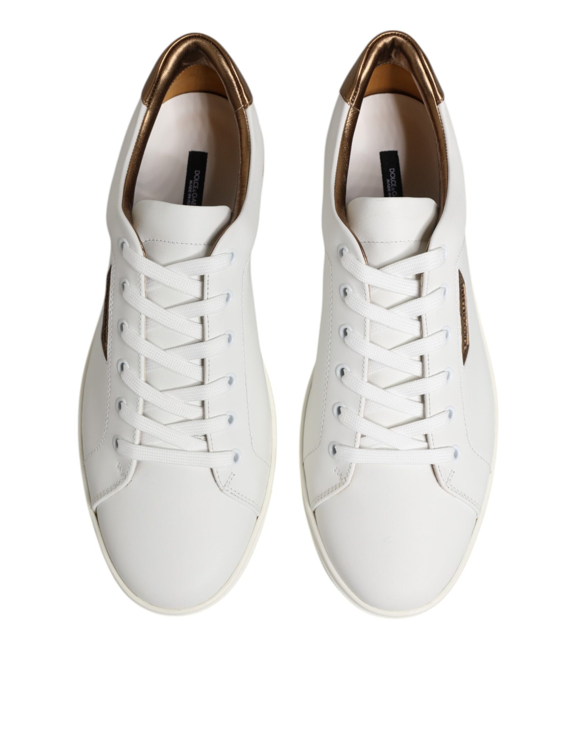 White Brown Leather Low Top Sneakers Shoes