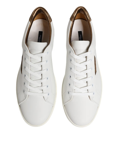 White Brown Leather Low Top Sneakers Shoes