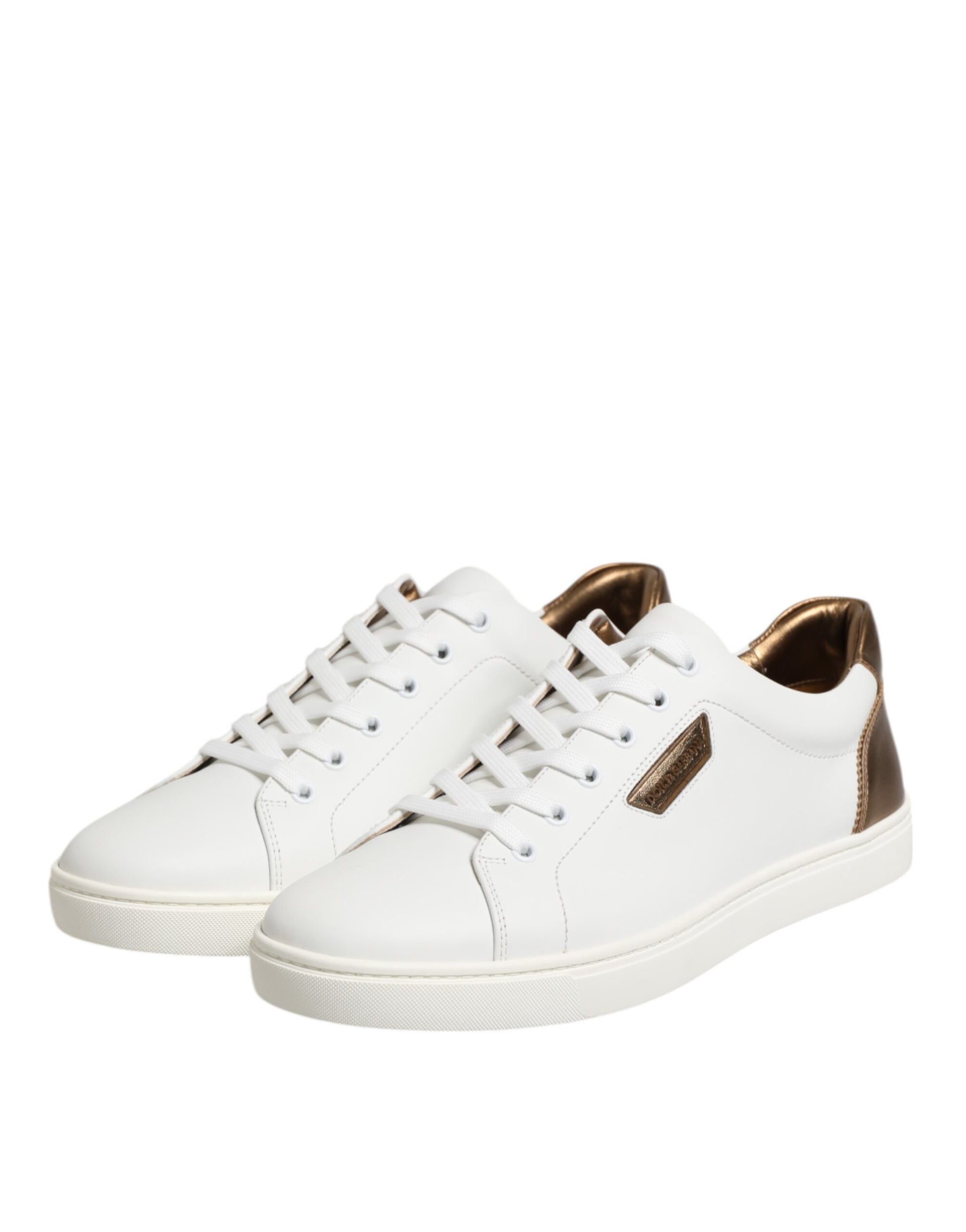 White Brown Leather Low Top Sneakers Shoes